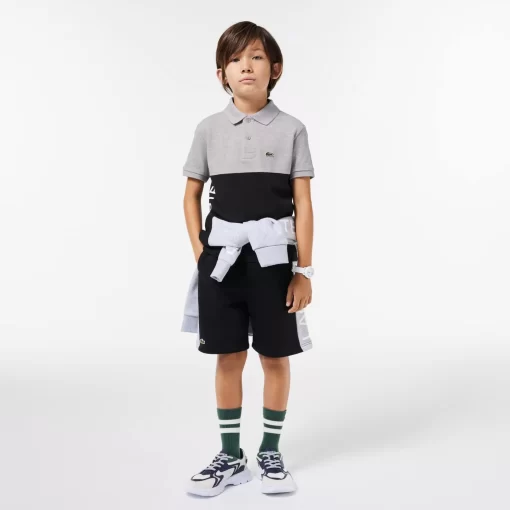 Lacoste Jungenkleidung>Kinder Poloshirt Aus Bio-Baumwoll-Pique Mit Colourblock Heidekraut Grau / Schwarz 80P