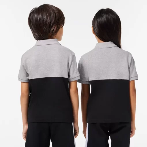 Lacoste Jungenkleidung>Kinder Poloshirt Aus Bio-Baumwoll-Pique Mit Colourblock Heidekraut Grau / Schwarz 80P