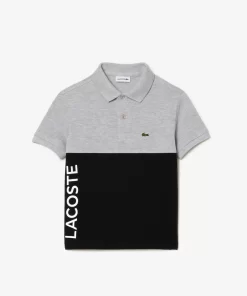 Lacoste Jungenkleidung>Kinder Poloshirt Aus Bio-Baumwoll-Pique Mit Colourblock Heidekraut Grau / Schwarz 80P