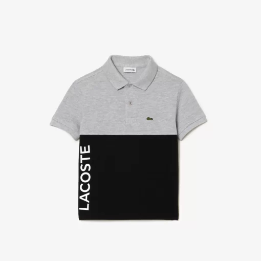 Lacoste Jungenkleidung>Kinder Poloshirt Aus Bio-Baumwoll-Pique Mit Colourblock Heidekraut Grau / Schwarz 80P