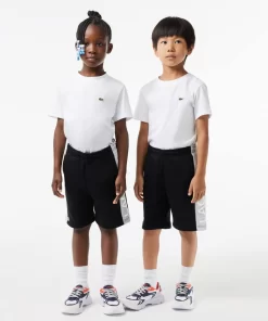 Lacoste Mädchenkleidung>Kinder Shorts Aus Bio-Baumwolle Mit Farbstreifen Schwarz / Heidekraut Grau Snp