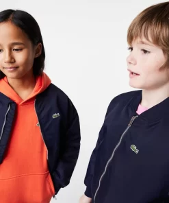 Lacoste Mädchenkleidung>Kinder Teddyjacke Aus Nylon Mit Colourblock Navy Blau 166