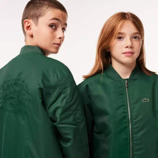 Lacoste Mädchenkleidung>Kinder Teddyjacke Aus Nylon Mit Colourblock Dunkelgrun Smi