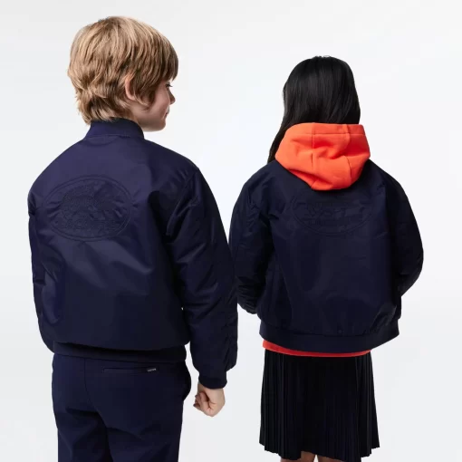 Lacoste Mädchenkleidung>Kinder Teddyjacke Aus Nylon Mit Colourblock Navy Blau 166