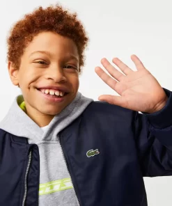 Lacoste Mädchenkleidung>Kinder Teddyjacke Aus Nylon Mit Colourblock Navy Blau 166