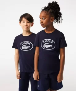 Lacoste Mädchenkleidung>Kinder T-Shirt Aus Baumwolljersey Mit Kontraststreifen Navy Blau 166