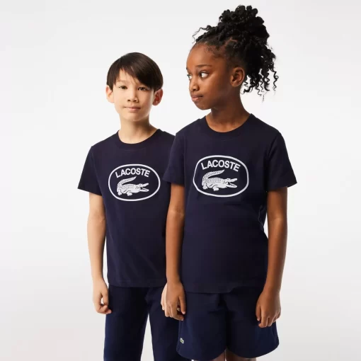 Lacoste Mädchenkleidung>Kinder T-Shirt Aus Baumwolljersey Mit Kontraststreifen Navy Blau 166