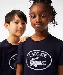 Lacoste Mädchenkleidung>Kinder T-Shirt Aus Baumwolljersey Mit Kontraststreifen Navy Blau 166