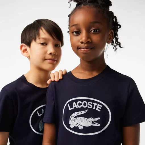 Lacoste Mädchenkleidung>Kinder T-Shirt Aus Baumwolljersey Mit Kontraststreifen Navy Blau 166