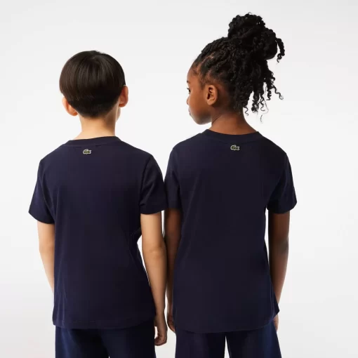 Lacoste Mädchenkleidung>Kinder T-Shirt Aus Baumwolljersey Mit Kontraststreifen Navy Blau 166