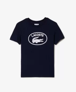 Lacoste Mädchenkleidung>Kinder T-Shirt Aus Baumwolljersey Mit Kontraststreifen Navy Blau 166