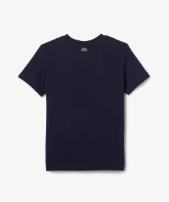 Lacoste Mädchenkleidung>Kinder T-Shirt Aus Baumwolljersey Mit Kontraststreifen Navy Blau 166