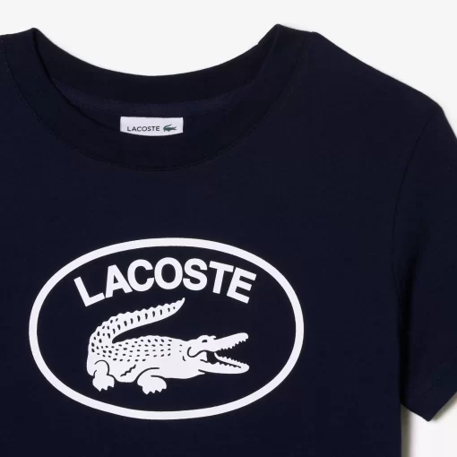 Lacoste Mädchenkleidung>Kinder T-Shirt Aus Baumwolljersey Mit Kontraststreifen Navy Blau 166