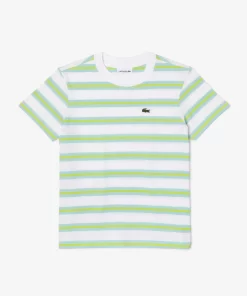 Lacoste Jungenkleidung>Kinder T-Shirt Aus Baumwolljersey Mit Streifen Weis Sbh