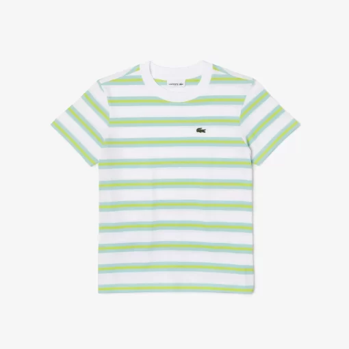 Lacoste Jungenkleidung>Kinder T-Shirt Aus Baumwolljersey Mit Streifen Weis Sbh