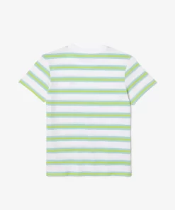 Lacoste Jungenkleidung>Kinder T-Shirt Aus Baumwolljersey Mit Streifen Weis Sbh