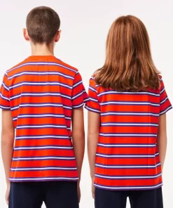 Lacoste Jungenkleidung>Kinder T-Shirt Aus Baumwolljersey Mit Streifen Orange / Lila / Weis Qi4