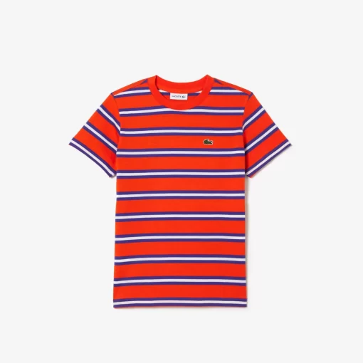 Lacoste Jungenkleidung>Kinder T-Shirt Aus Baumwolljersey Mit Streifen Orange / Lila / Weis Qi4