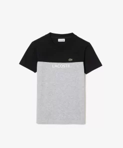 Lacoste Mädchenkleidung>Kinder T-Shirt Aus Bio-Baumwoll-Jersey Schwarz / Heidekraut Grau Snp