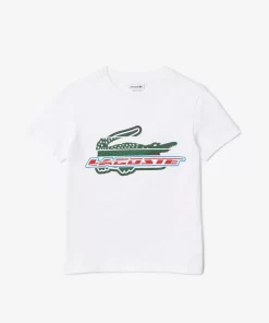 Lacoste Mädchenkleidung>Kinder T-Shirt Aus Baumwolljersey Mit Aufdruck Weis 001