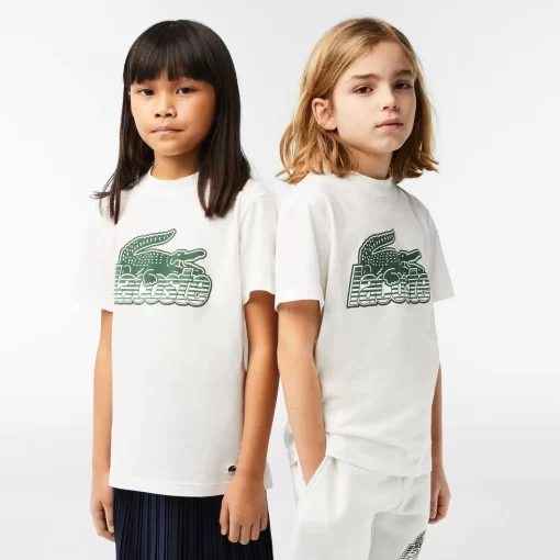 Lacoste Mädchenkleidung>Kinder T-Shirt Aus Bio-Baumwolle Mit Kontrast-Aufdruck Weis 70V