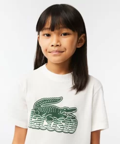 Lacoste Mädchenkleidung>Kinder T-Shirt Aus Bio-Baumwolle Mit Kontrast-Aufdruck Weis 70V