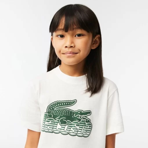 Lacoste Mädchenkleidung>Kinder T-Shirt Aus Bio-Baumwolle Mit Kontrast-Aufdruck Weis 70V