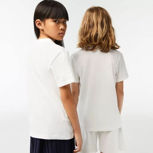 Lacoste Mädchenkleidung>Kinder T-Shirt Aus Bio-Baumwolle Mit Kontrast-Aufdruck Weis 70V