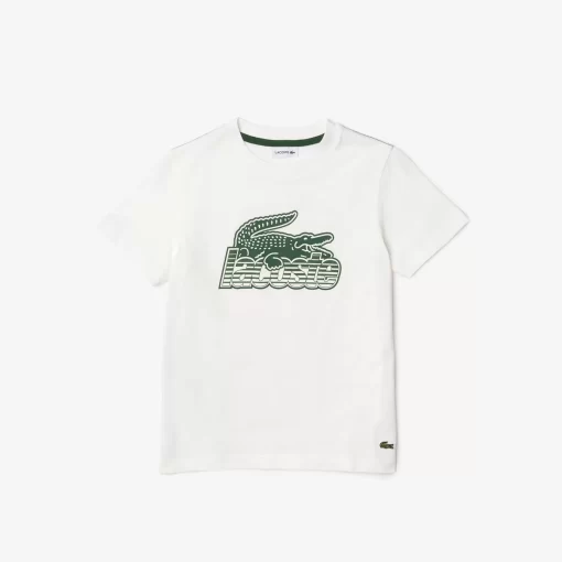 Lacoste Mädchenkleidung>Kinder T-Shirt Aus Bio-Baumwolle Mit Kontrast-Aufdruck Weis 70V