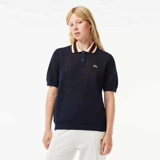 Lacoste Pullover>Kurzarmeliger Pullover Aus Baumwolle Mit Polokragen Navy Blau / Weis / Orange Li8