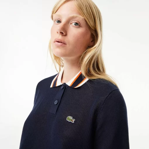 Lacoste Pullover>Kurzarmeliger Pullover Aus Baumwolle Mit Polokragen Navy Blau / Weis / Orange Li8