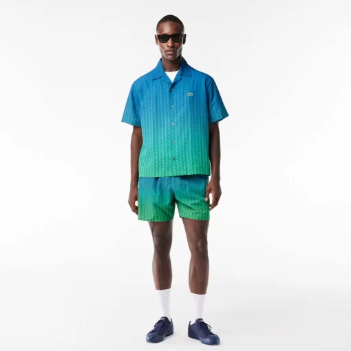 Lacoste Hemden>Kurzarmeliges Hemd Mit Ombre-Effekt Und Uv-Schutz Blau / Grun Qiy