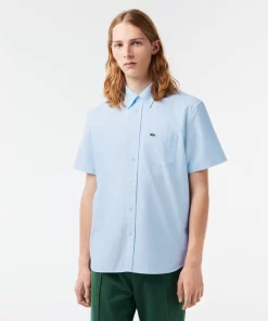 Lacoste Hemden>Kurzarmeliges Oxford-Hemd Weis / Blau F6Z