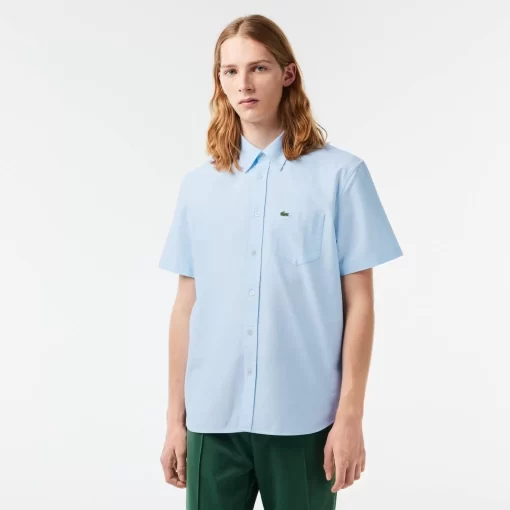 Lacoste Hemden>Kurzarmeliges Oxford-Hemd Weis / Blau F6Z