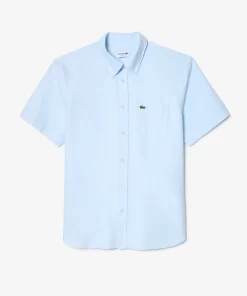 Lacoste Hemden>Kurzarmeliges Oxford-Hemd Weis / Blau F6Z