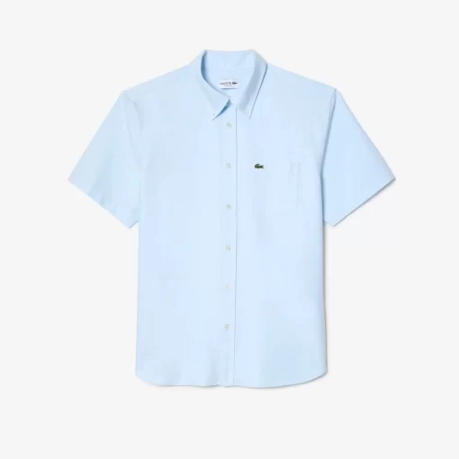 Lacoste Hemden>Kurzarmeliges Oxford-Hemd Weis / Blau F6Z