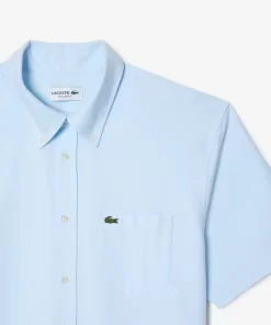 Lacoste Hemden>Kurzarmeliges Oxford-Hemd Weis / Blau F6Z