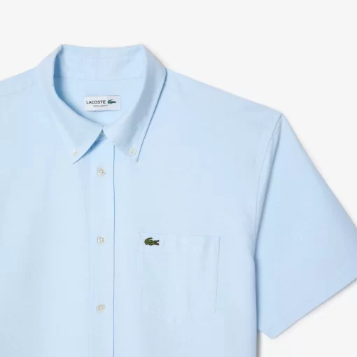 Lacoste Hemden>Kurzarmeliges Oxford-Hemd Weis / Blau F6Z