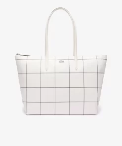 Lacoste Taschen>L.12.12 Karierte Tote Bag Aus Beschichtetem Canvas Farine Abimes M61