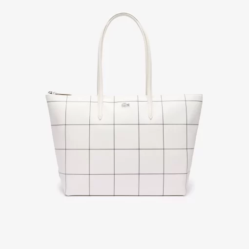 Lacoste Taschen>L.12.12 Karierte Tote Bag Aus Beschichtetem Canvas Farine Abimes M61