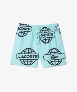 Lacoste Badebekleidung> Badehosen Mit Globe Aufdruck Hellgrun / Schwarz Ki4