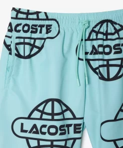 Lacoste Badebekleidung> Badehosen Mit Globe Aufdruck Hellgrun / Schwarz Ki4