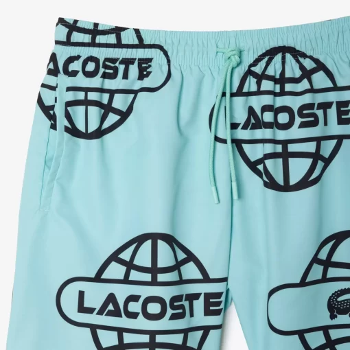 Lacoste Badebekleidung> Badehosen Mit Globe Aufdruck Hellgrun / Schwarz Ki4