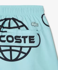 Lacoste Badebekleidung> Badehosen Mit Globe Aufdruck Hellgrun / Schwarz Ki4