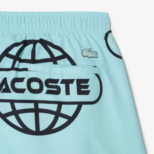 Lacoste Badebekleidung> Badehosen Mit Globe Aufdruck Hellgrun / Schwarz Ki4