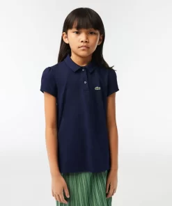 Lacoste Mädchenkleidung> Madchen-Poloshirt Aus Mini-Pique Mit Verspieltem Kragen Navy Blau 166