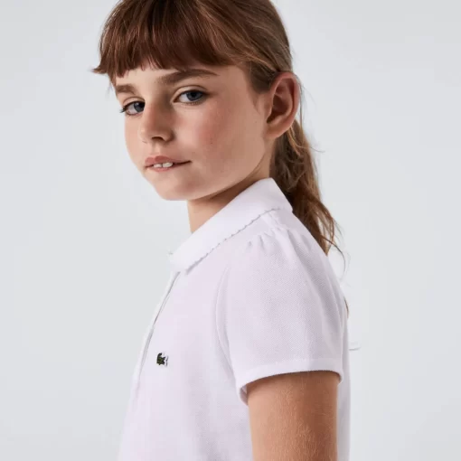 Lacoste Mädchenkleidung> Madchen-Poloshirt Aus Mini-Pique Mit Verspieltem Kragen Weis 001