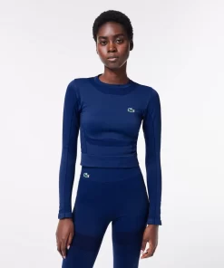 Lacoste Fitnessstudio & Training>Langarmeliges Nahtloses Sport-Oberteil Navy Blau F9F