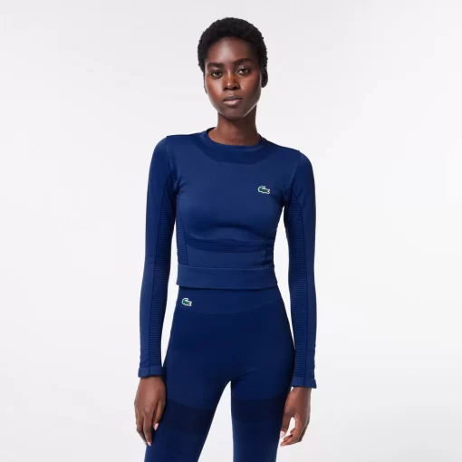 Lacoste Fitnessstudio & Training>Langarmeliges Nahtloses Sport-Oberteil Navy Blau F9F