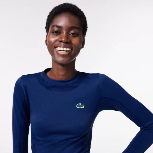 Lacoste Fitnessstudio & Training>Langarmeliges Nahtloses Sport-Oberteil Navy Blau F9F